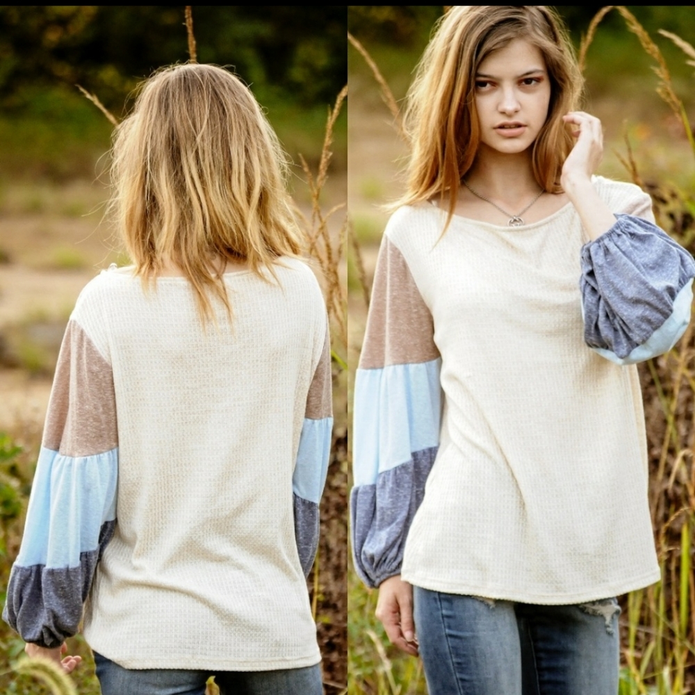 FLASH SALE🔥LAST 1! Color Block Bubble Sleeve Top - Picture 5 of 5